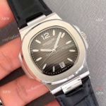 New Patek Philippe Nautilus Watch SS Gray Dial Black Leather Band_th.jpg